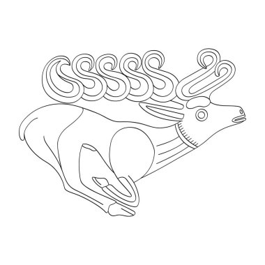 Eski Scythian sanatının vektör monokrom simgesi. Projeniz için hayvan motifli plaket