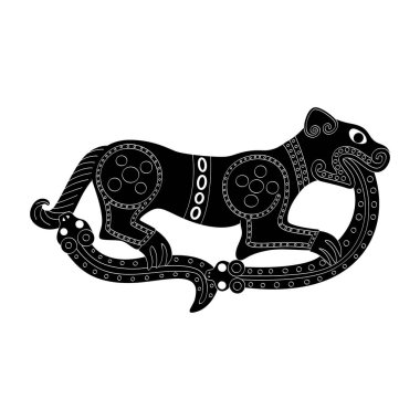 Eski Scythian sanatının vektör monokrom simgesi. Projeniz için hayvan motifli plaket