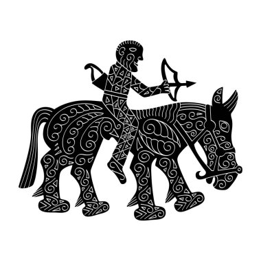 Eski Scythian sanatının vektör monokrom simgesi. Projeniz için hayvan motifli plaket