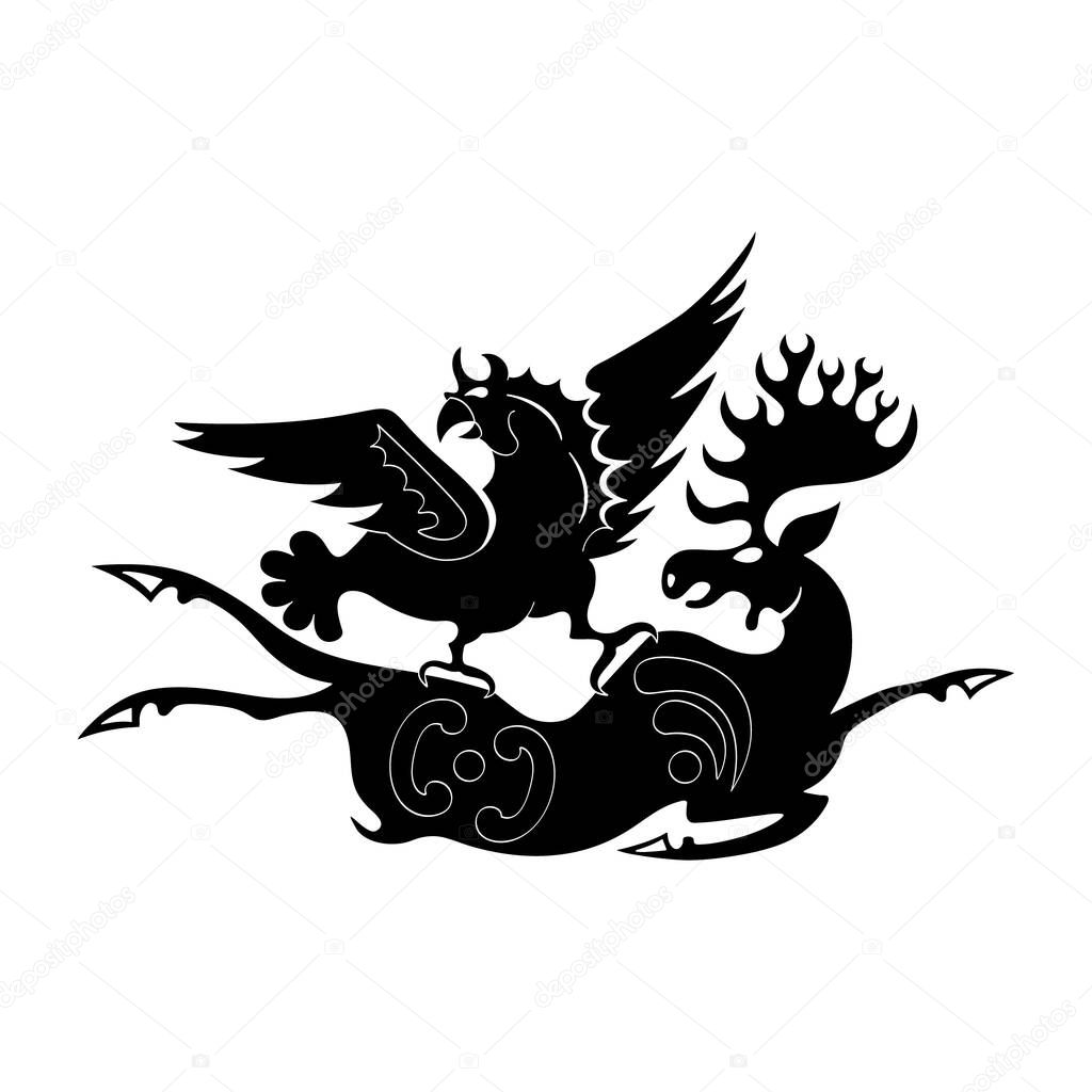 vector monochrome icon with ancient Scythian art. Plaque with animal motifs for your project