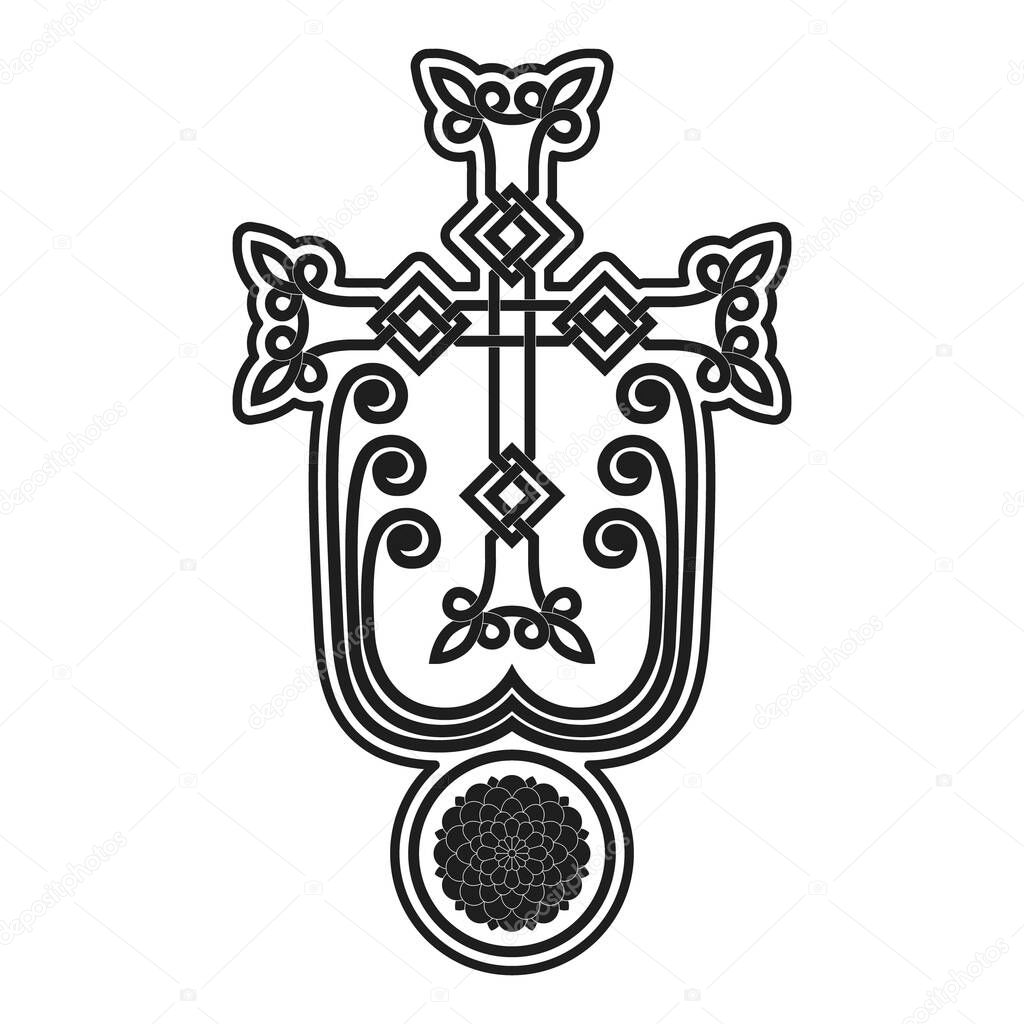 vector icon with ancient Armenian symbol Khachkar. Armenian cross stone for your project