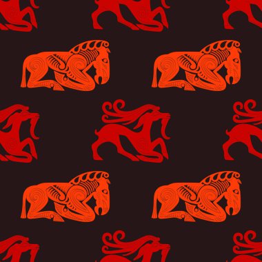 Projeniz için antik Scythian sanatı ve hayvan motifleriyle kusursuz desen