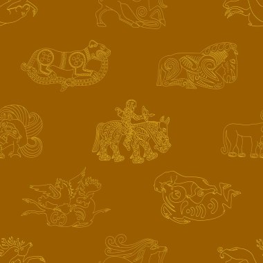 Projeniz için antik Scythian sanatı ve hayvan motifleriyle kusursuz desen