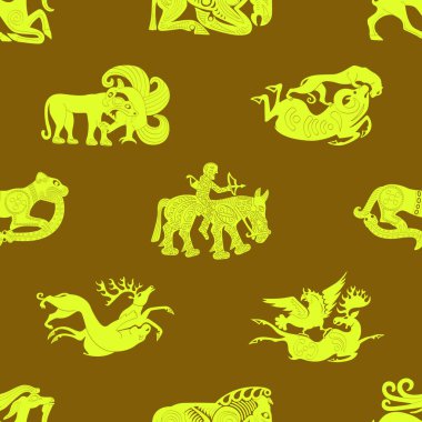 Projeniz için antik Scythian sanatı ve hayvan motifleriyle kusursuz desen