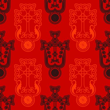 Eski Ermeni sembolü Khachkar 'ın kusursuz deseni. Projeniz için Ermeni haç taşı