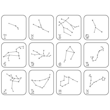Projeniz için burç işaretleri ve takımyıldızlarıyla vektör resmi ayarlandı