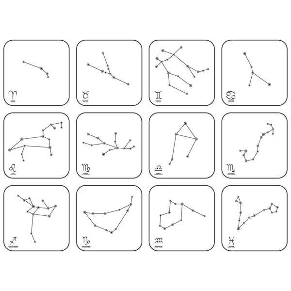 Conjunto Imagens Vetoriais Com Signos Constelações Zodíaco Para Seu Projeto — Vetor de Stock