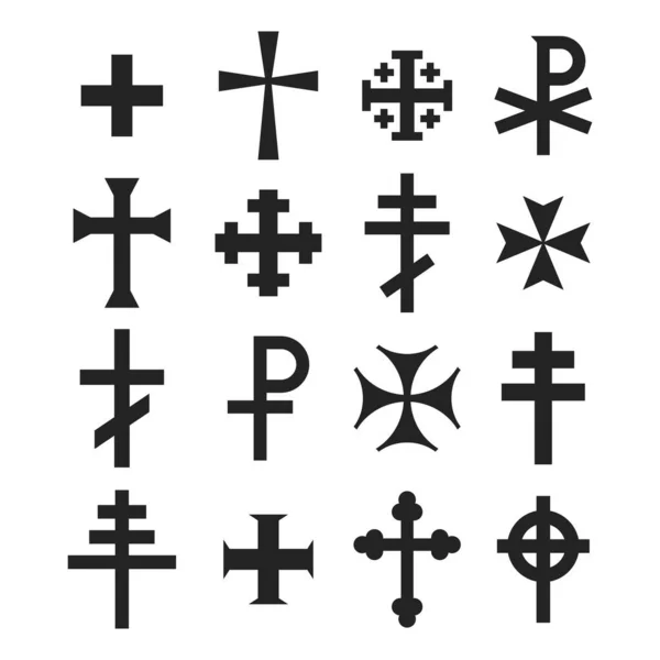 Icono Vector Conjunto Con Variantes Cruz Cristiana Para Proyecto — Archivo Imágenes Vectoriales