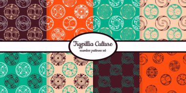 Collection of seamless patterns with ancient symbols from Cucuteni Trypillia designed for web, fabric, paper and all prints  clipart