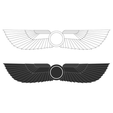 Projeniz için eski Mısır sembollü vektör tek renkli simge seti kanatlı güneş