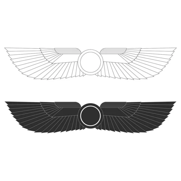 Vector Monochrome Icoon Set Met Oud Egyptisch Symbool Gevleugelde Zon — Stockvector