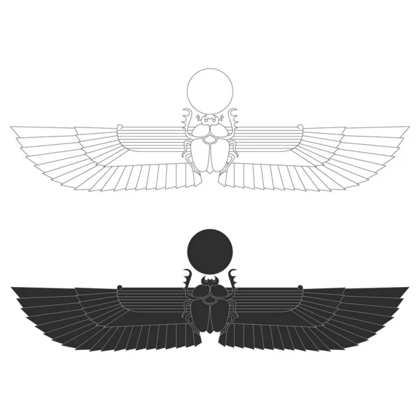 Vektor Monokróm Ikon Készlet Ősi Egyiptomi Szimbólum Scarab Szárnyas Nap — Stock Vector