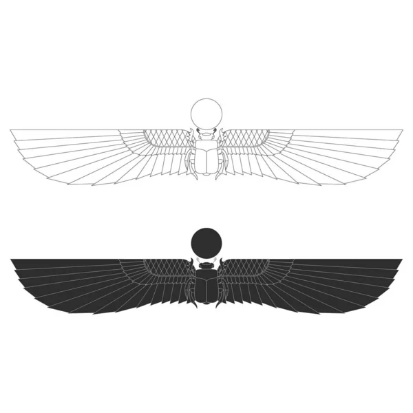 Vektor Monochromen Symbolset Mit Altägyptischen Symbol Scarabäus Geflügelte Sonne Für — Stockvektor