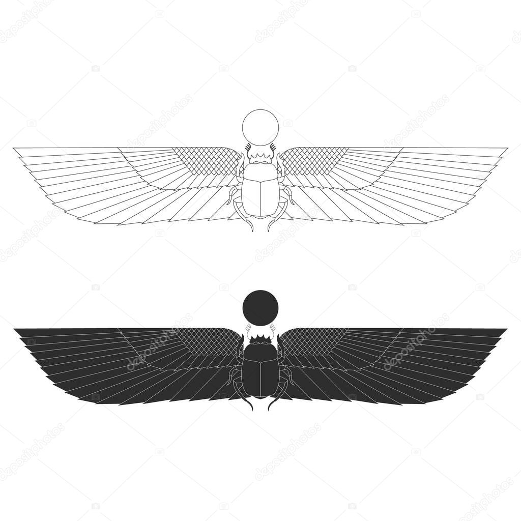 vector monochrome icon set with ancient egyptian symbol Winged sun for your project