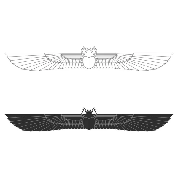 あなたのプロジェクトのための古代エジプトのシンボルScarab翼の太陽とベクトルモノクロアイコンセット — ストックベクタ