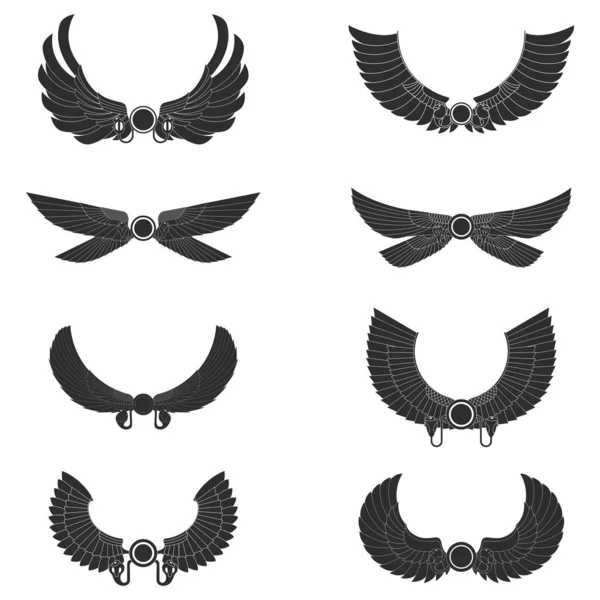 Vector Monochrome Icon Set Ancient Egyptian Symbol Winged Sun Your — Stock Vector