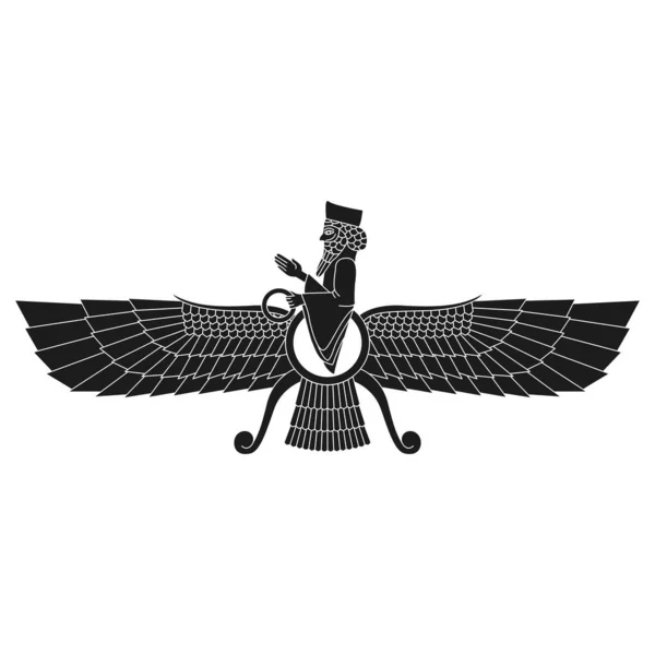 Vector Monochrome Icon Ancient Sumerian Symbol Faravahar Your Project — Stock Vector