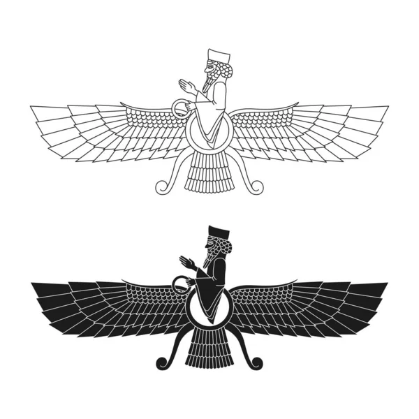 Διάνυσμα Μονόχρωμη Εικόνα Αρχαίο Σύμβολο Της Σουμερίας Faravahar Για Έργο — Διανυσματικό Αρχείο