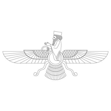 Projeniz için Faravahar antik sümerce sembollü tek renkli vektör simgesi