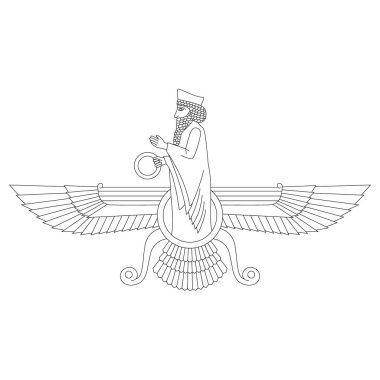 Projeniz için Faravahar antik sümerce sembollü tek renkli vektör simgesi