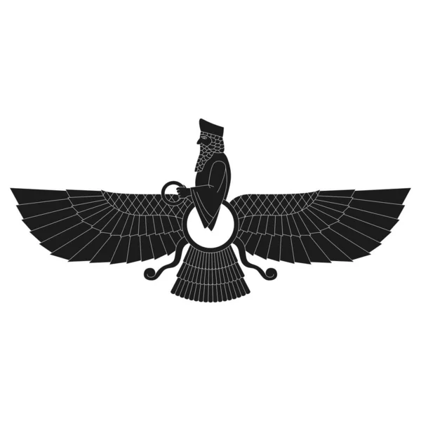 Vector Monochrome Icon Ancient Sumerian Symbol Faravahar Your Project — Stock Vector