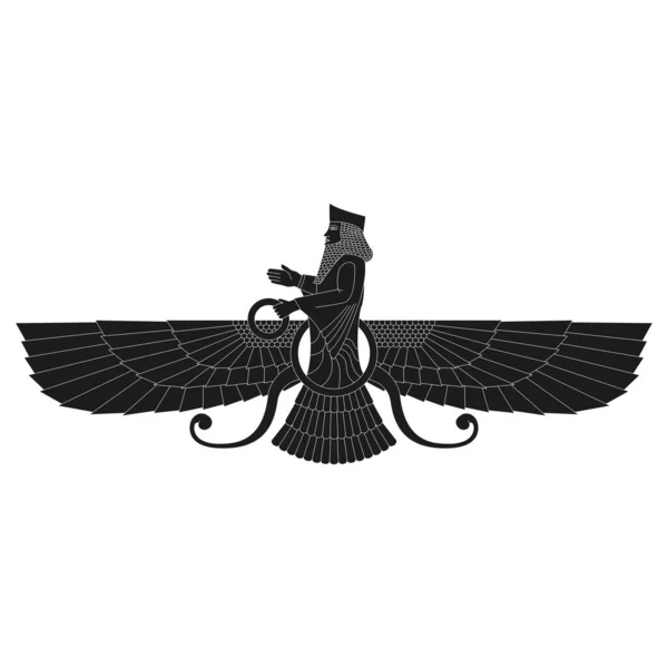 Icône Vectorielle Monochrome Avec Ancien Symbole Sumérien Faravahar Pour Votre — Image vectorielle