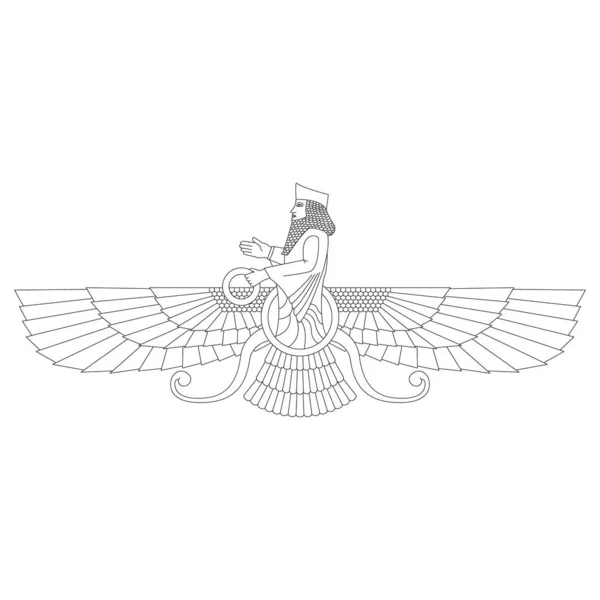 Ikon Vektor Monokrom Dengan Simbol Sumeria Kuno Faravahar Untuk Projek - Stok Vektor