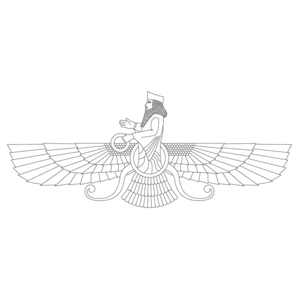 Vector Icono Monocromo Con Antiguo Símbolo Sumerio Faravahar Para Proyecto — Vector de stock