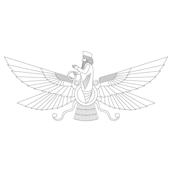 Векторна Монохромна Ікона Древнім Сумерійським Символом Фаравахар Вашого Проекту — стоковий вектор