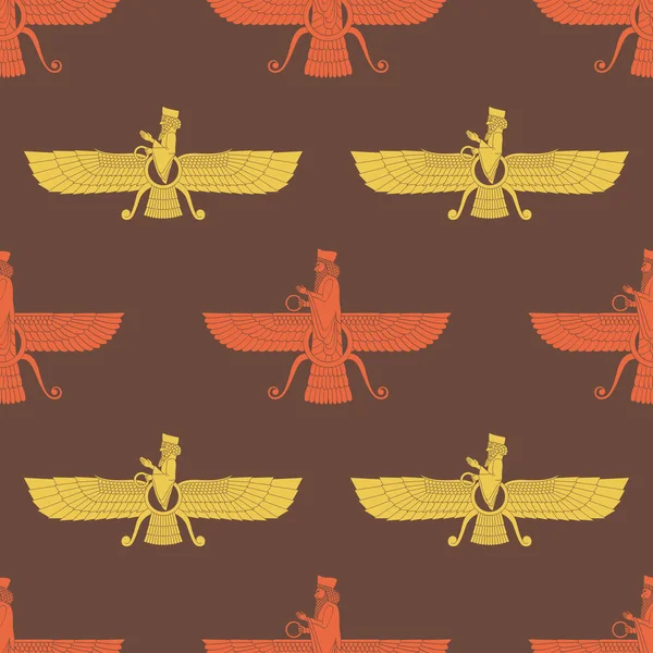 Безшовні Візерунки Древнім Сумерійським Символом Фаравахар Вашого Проекту — стоковий вектор