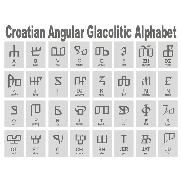 Set Monochrome Icons Croatian Angular Glagolitic Alphabet Your Project — Stock Vector