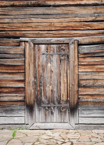 Puerta Madera Vieja Con Una Una Pared Madera Imagen Calidad — Foto de Stock