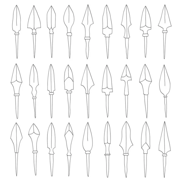 Vector Monochrome Icon Set Ancient Arrowheads Your Project — Stock Vector