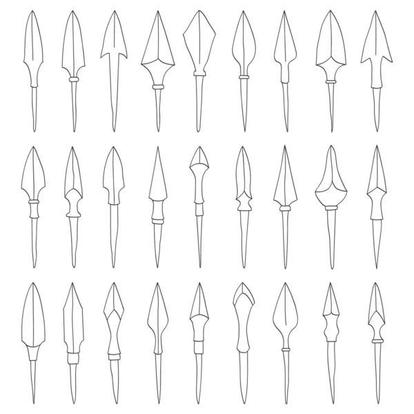 Vector Monochrome Icon Set Ancient Arrowheads Your Project — Stock Vector