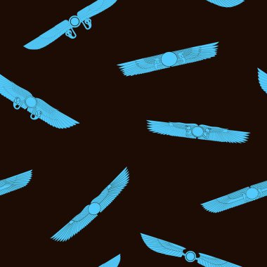 Projeniz için eski Mısır sembolü kanatlı güneş desenli kusursuz desen