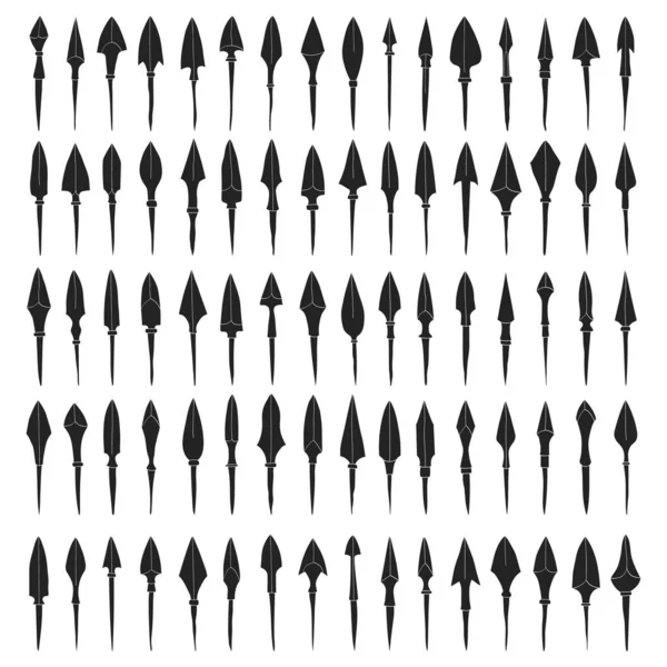 Vector Monochrome Icon Set Ancient Arrowheads Your Project — Stock Vector