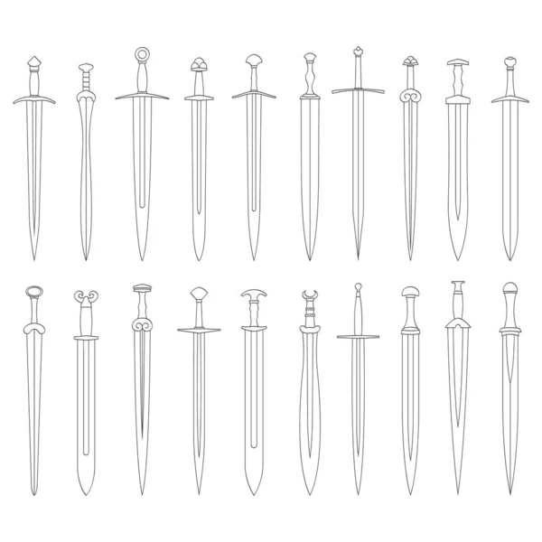 Vector Monocromo Icono Conjunto Con Espadas Antiguas Para Proyecto — Archivo Imágenes Vectoriales