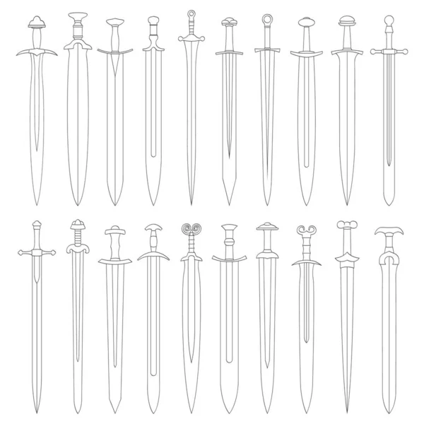 Vector Monocromo Icono Conjunto Con Espadas Antiguas Para Proyecto — Archivo Imágenes Vectoriales