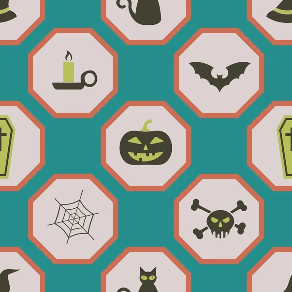 Fondo sin costuras con símbolos de Halloween — Vector de stock