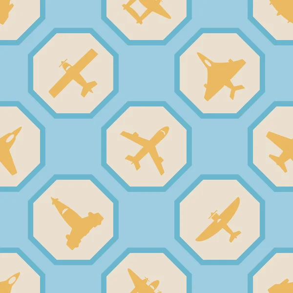 Seamless background with different airplanes — Stock Vector