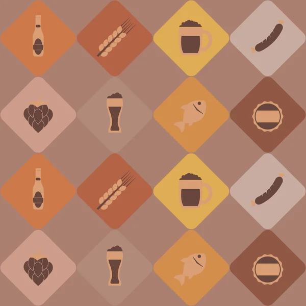Бесшовный фон с символами производства и потребления пива — стоковый вектор