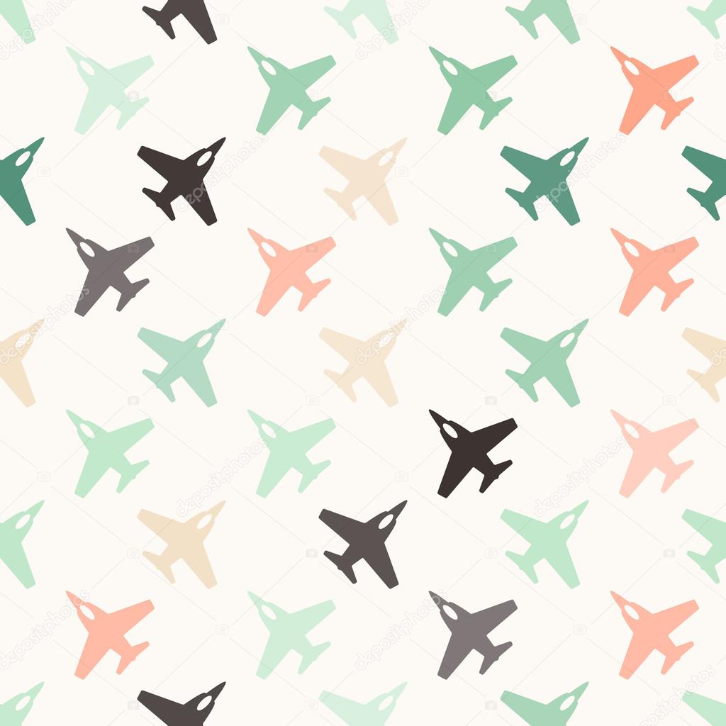 Seamless background with different airplanes