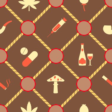 Uyuşturucu bağımlılığı sembolleri ile sorunsuz arka plan