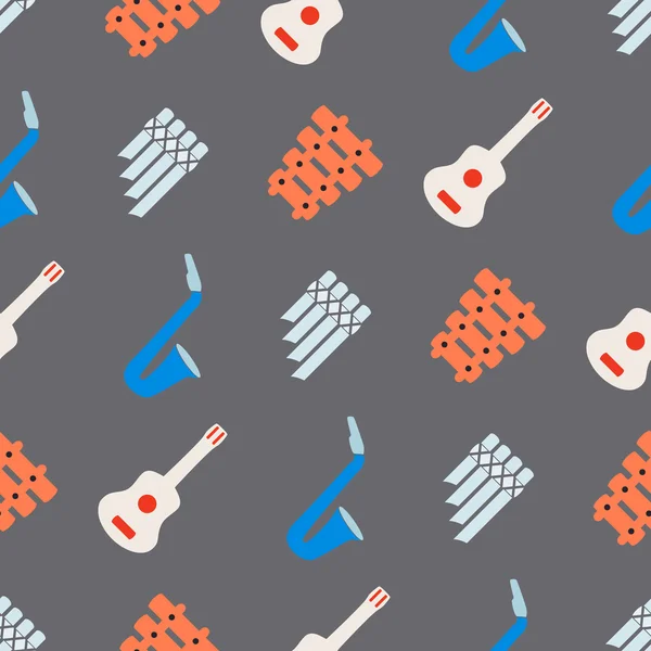 Fondo sin costuras con instrumentos musicales — Vector de stock