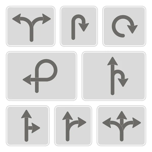 Set of monochrome icons with  direction arrow — Stock Vector