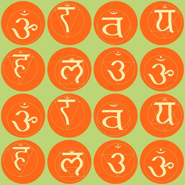 Fond sans couture avec chakras en sanskrit — Image vectorielle