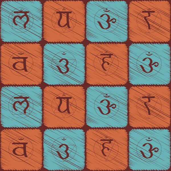 サンスクリット語でチャクラとシームレスな背景 — ストックベクタ