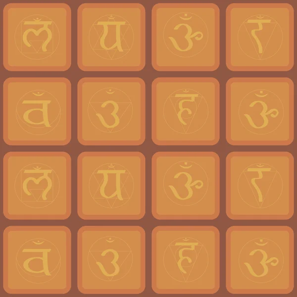 Latar belakang mulus dengan chakras dalam bahasa Sansekerta - Stok Vektor