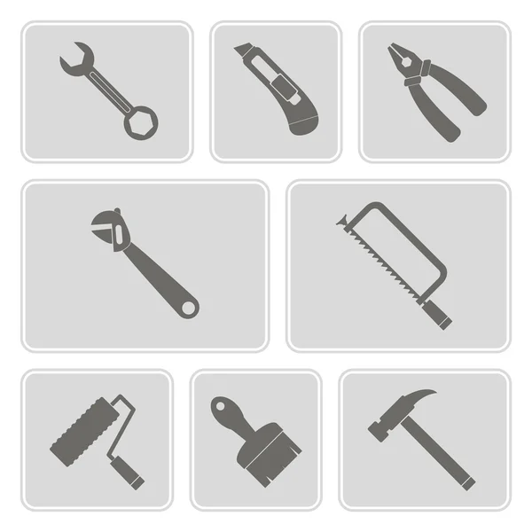 Set of monochrome icons with tools related — Stock Vector