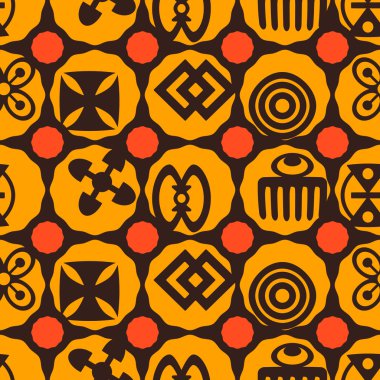 Adinkra sembolleri bulunan sorunsuz arka plan